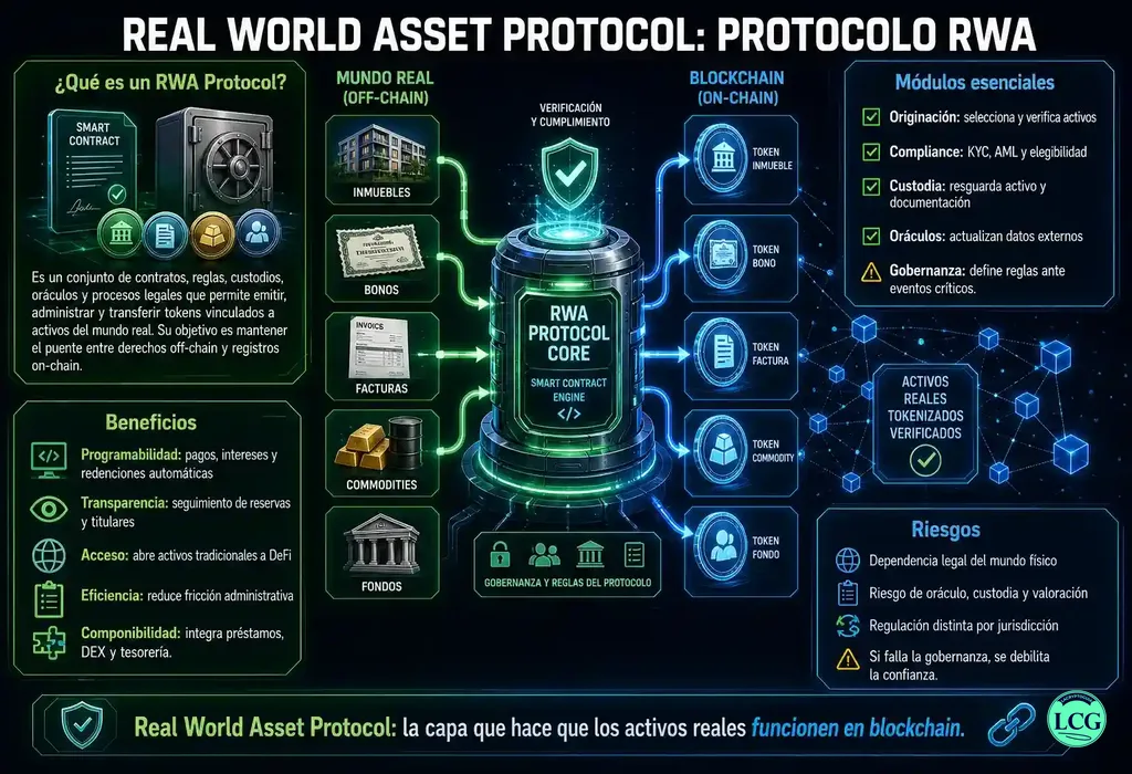 Infograf&iacute;a explicativa sobre Real World Asset Protocol en blockchain y crypto