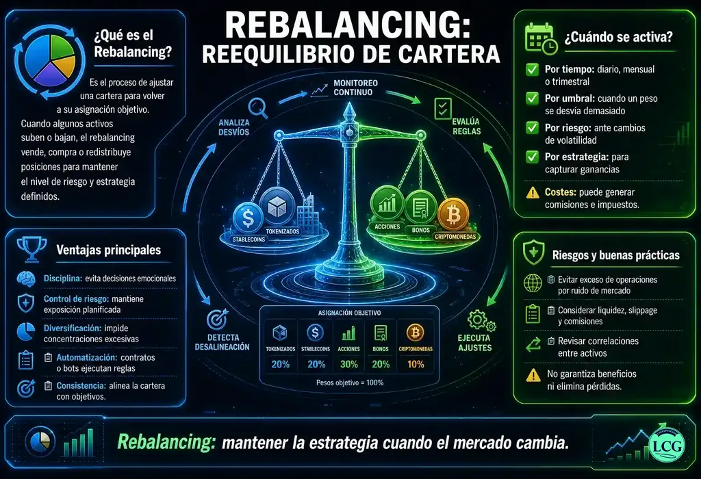 Infograf&iacute;a explicativa sobre Rebalancing en blockchain y crypto