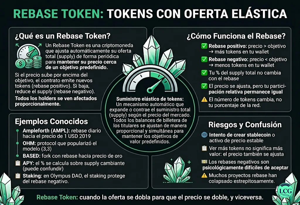 Infograf&iacute;a explicativa sobre Rebase Token en blockchain y crypto