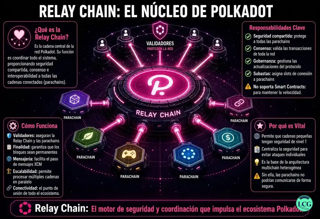 Infograf&iacute;a explicativa sobre Relay Chain en blockchain y crypto