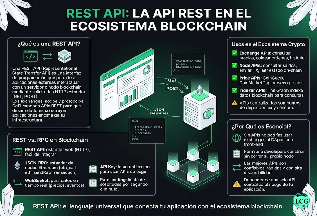 Infograf&iacute;a explicativa sobre Rest Api en blockchain y crypto