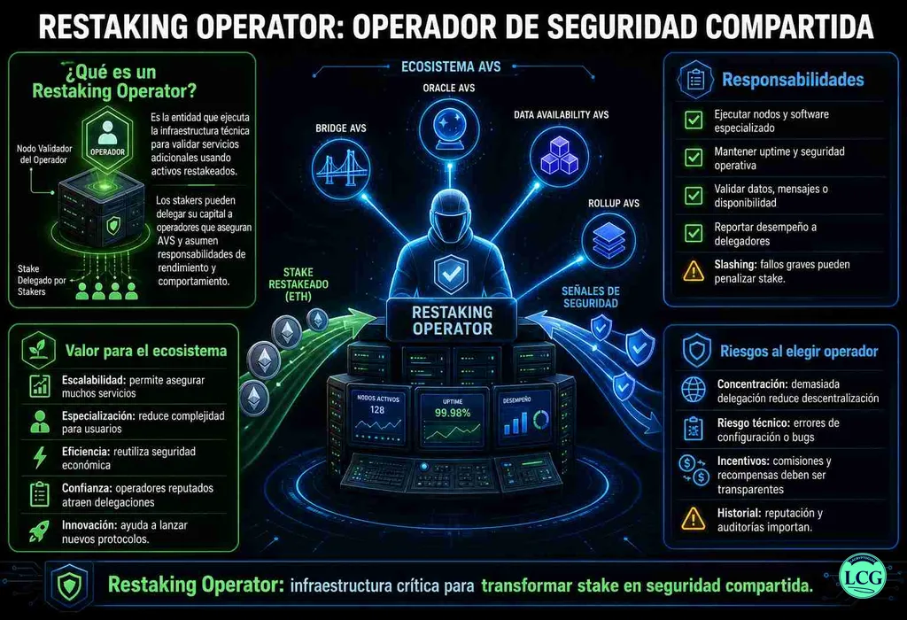 Infograf&iacute;a explicativa sobre Restaking Operator en blockchain y crypto