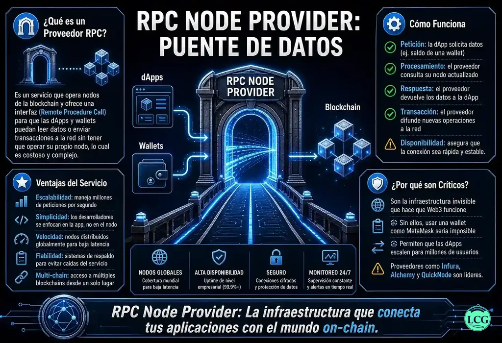 Infograf&iacute;a explicativa sobre Rpc Node Provider en blockchain y crypto