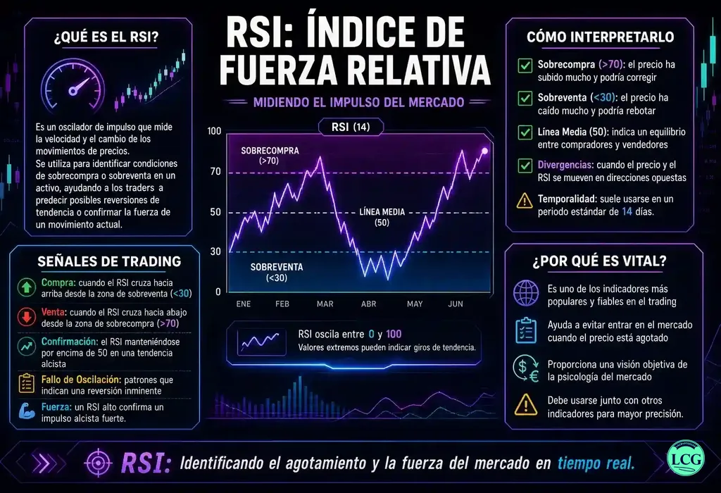 Infograf&iacute;a explicativa sobre Rsi en blockchain y crypto