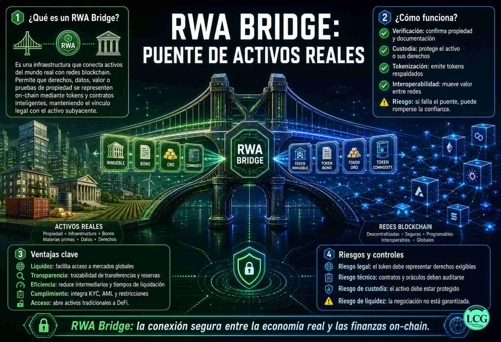 Infograf&iacute;a explicativa sobre Rwa Bridge en blockchain y crypto