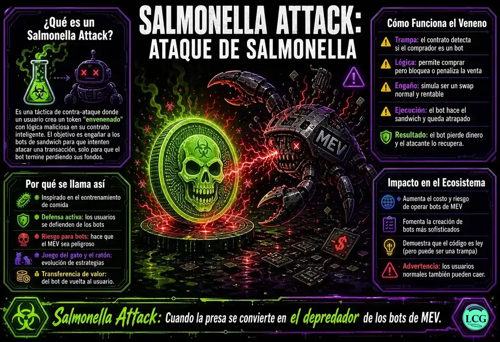 Infograf&iacute;a explicativa sobre Salmonella Attack en blockchain y crypto