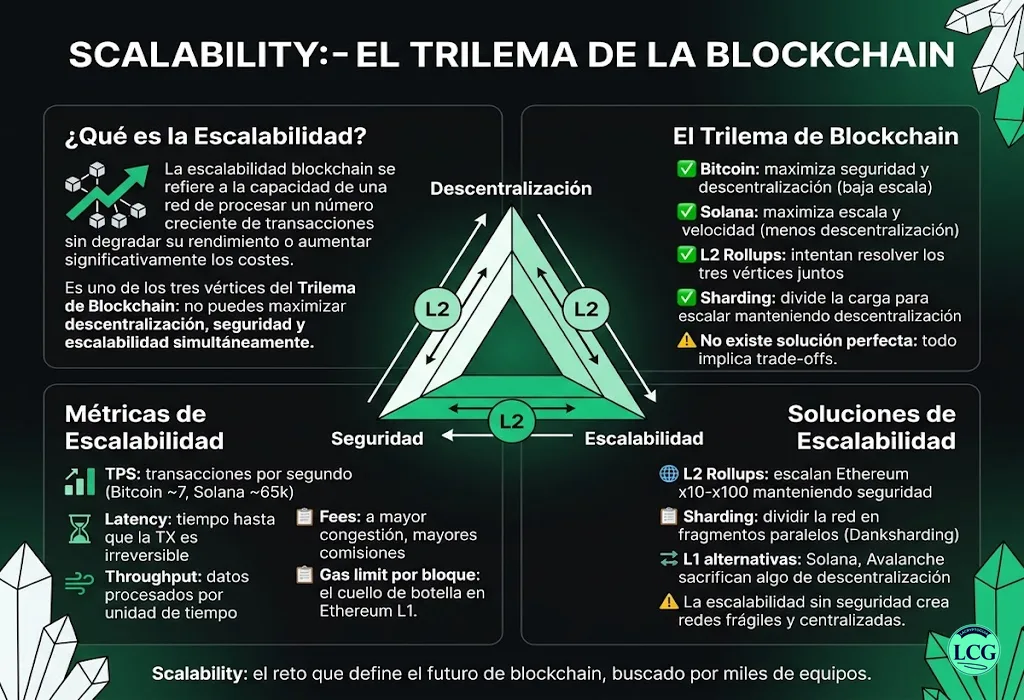 Infograf&iacute;a explicativa sobre Scalability en blockchain y crypto