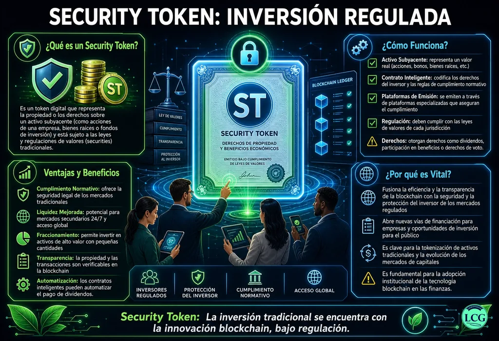 Infograf&iacute;a explicativa sobre Security Token en blockchain y crypto