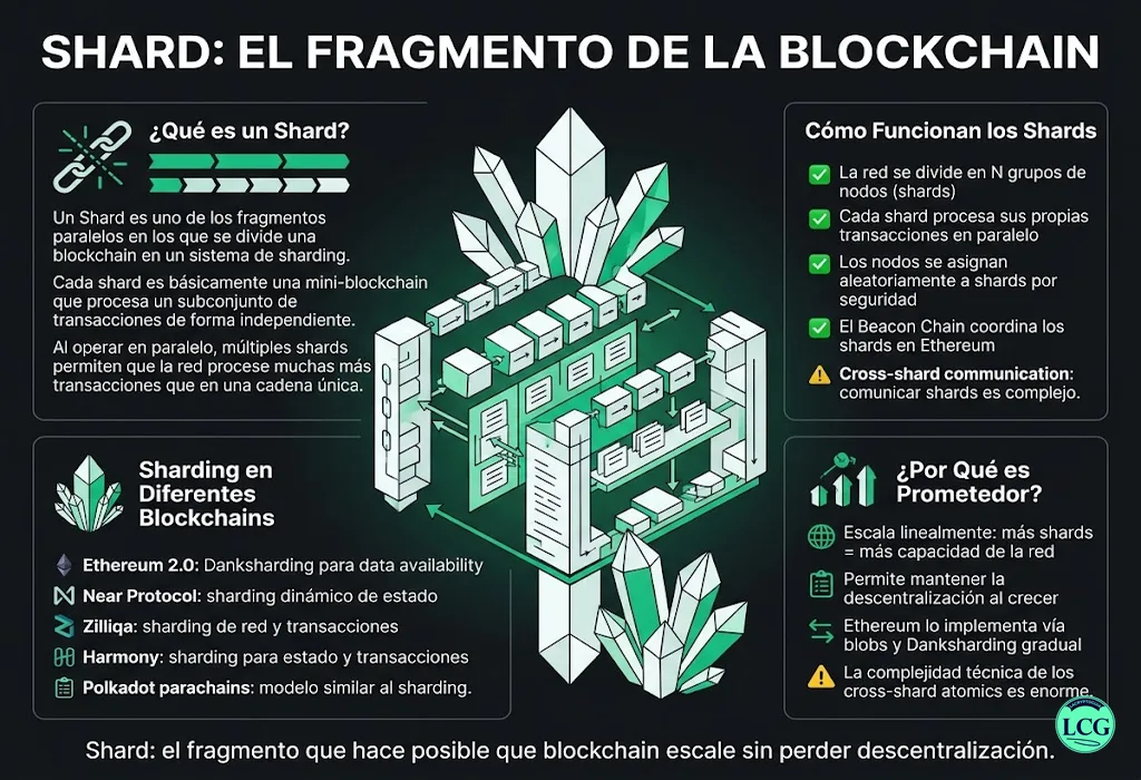 Infograf&iacute;a explicativa sobre Shard en blockchain y crypto
