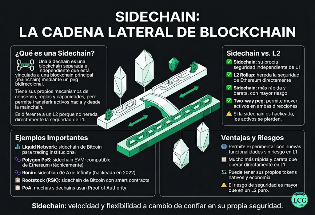 Infograf&iacute;a explicativa sobre Sidechain en blockchain y crypto