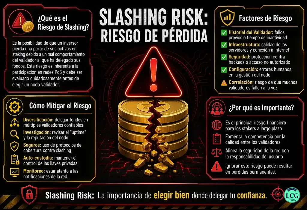 Infograf&iacute;a explicativa sobre Slashing Risk en blockchain y crypto