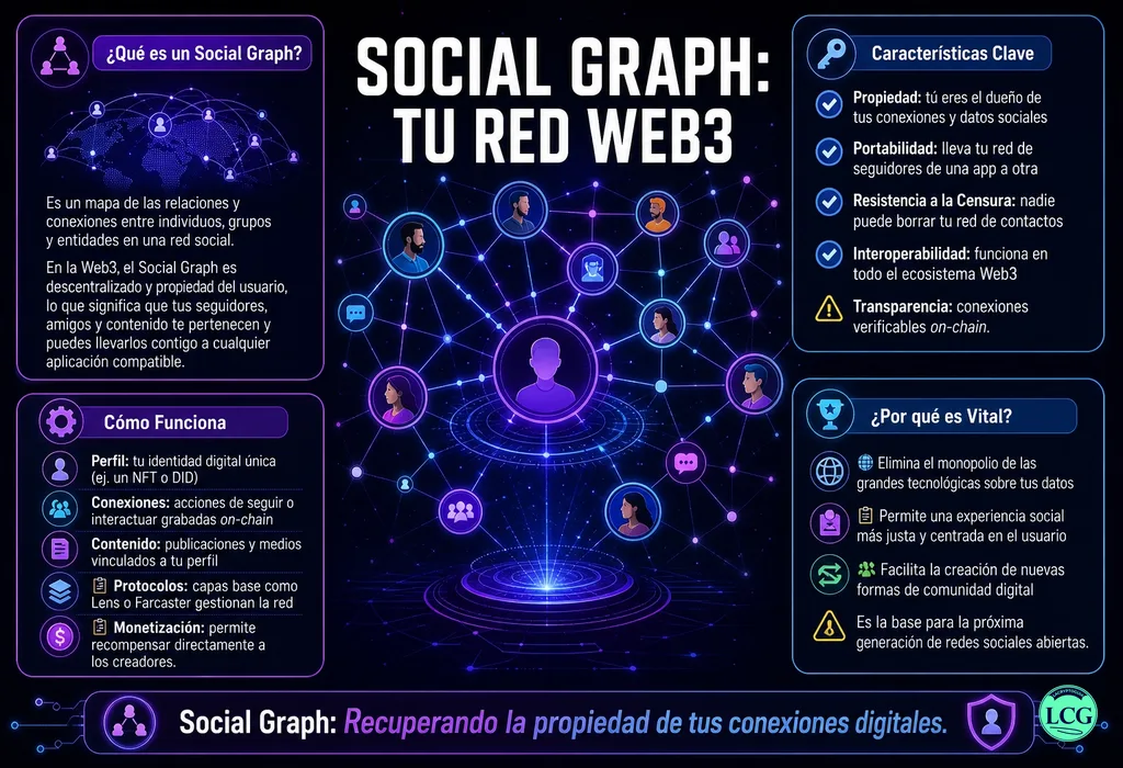 Infograf&iacute;a explicativa sobre Social Graph en blockchain y crypto