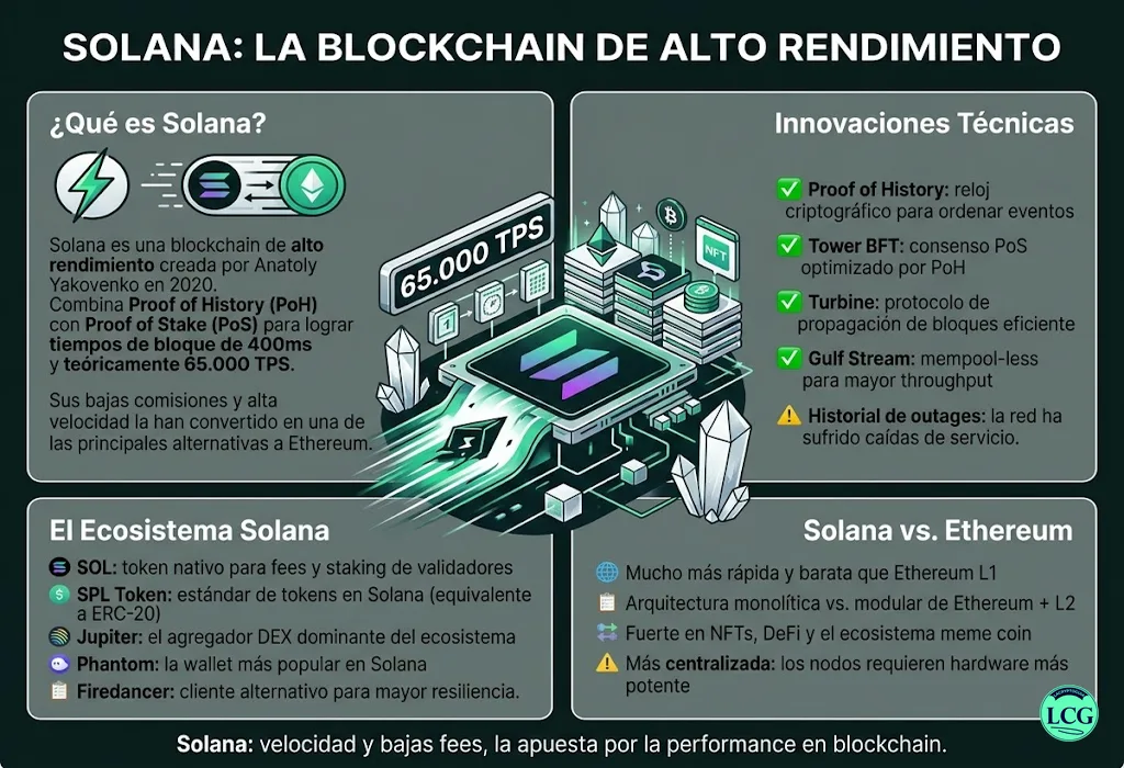 Infograf&iacute;a explicativa sobre Solana en blockchain y crypto