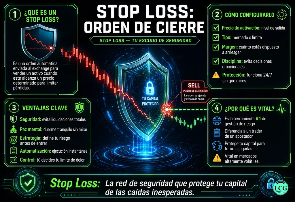 Infograf&iacute;a explicativa sobre Stop Loss en blockchain y crypto
