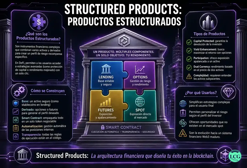 Infograf&iacute;a explicativa sobre Structured Products en blockchain y crypto