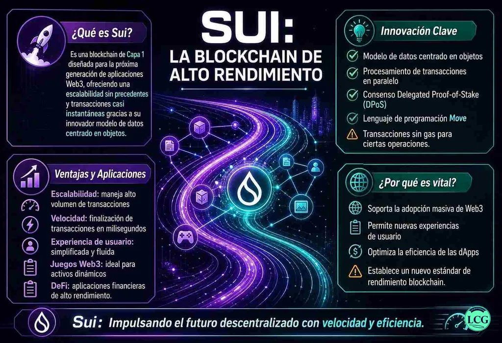 Infograf&iacute;a explicativa sobre Sui en blockchain y crypto