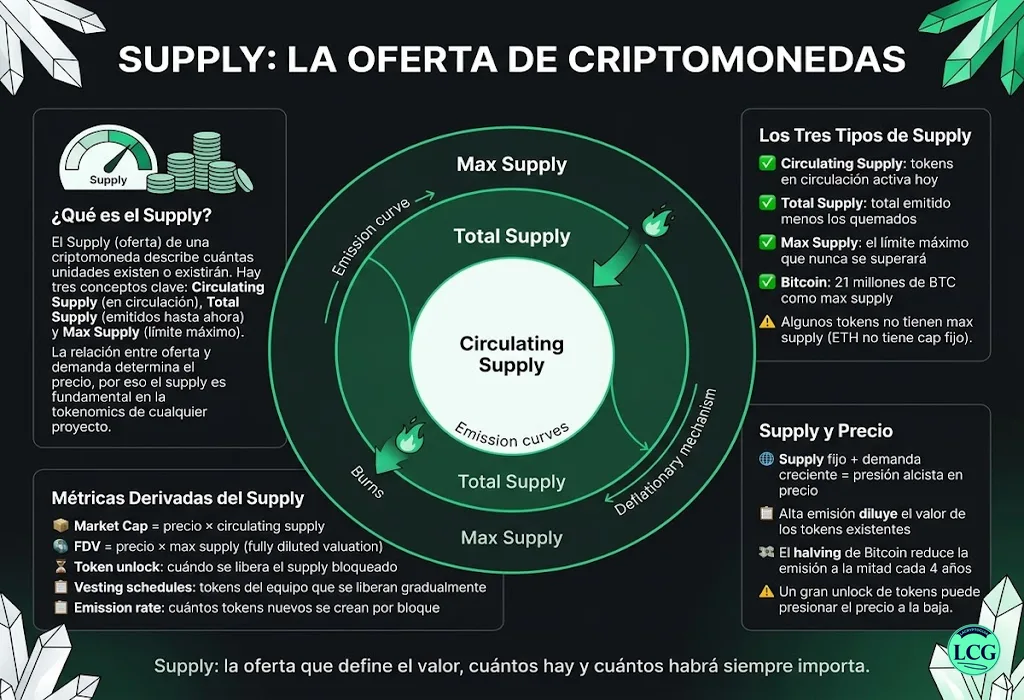 Infograf&iacute;a explicativa sobre Supply en blockchain y crypto