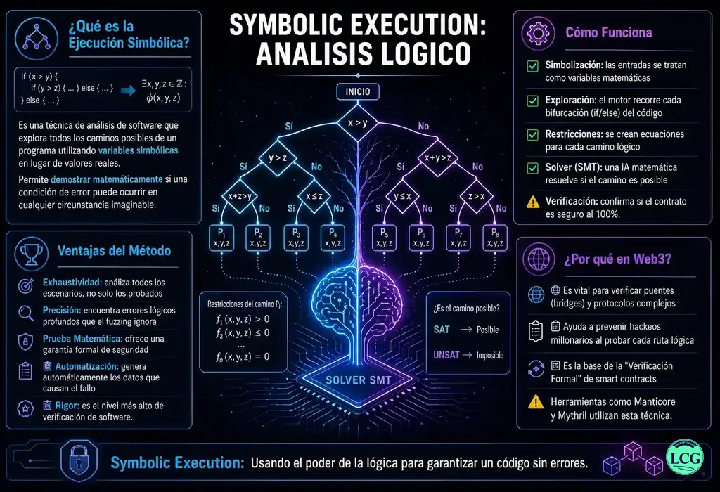 Infograf&iacute;a explicativa sobre Symbolic Execution en blockchain y crypto