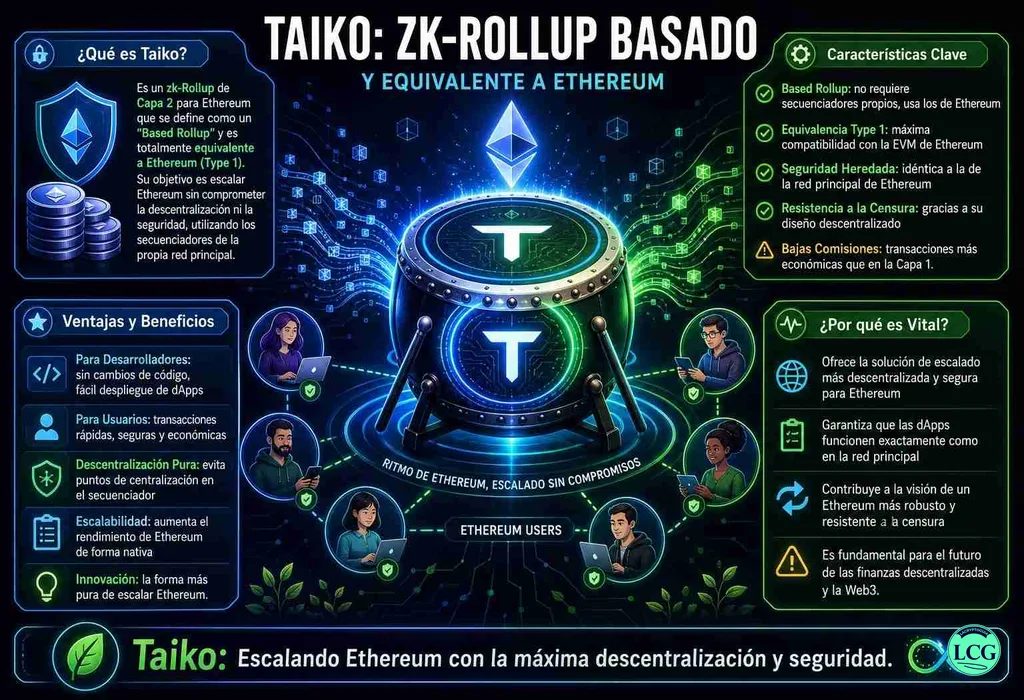 Infograf&iacute;a explicativa sobre Taiko en blockchain y crypto