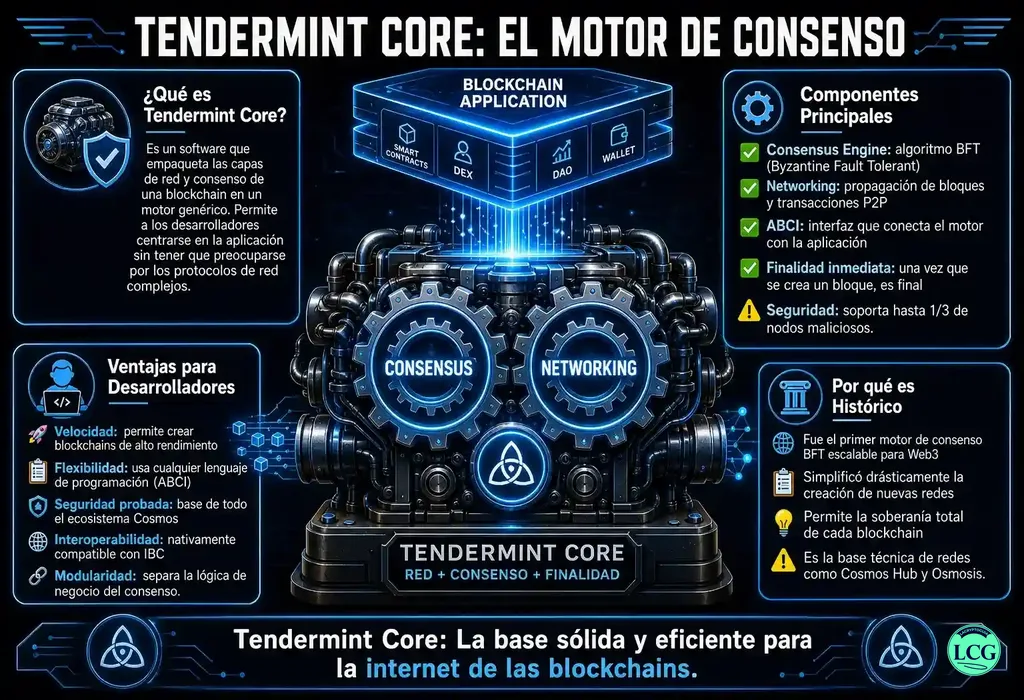 Infograf&iacute;a explicativa sobre Tendermint Core en blockchain y crypto