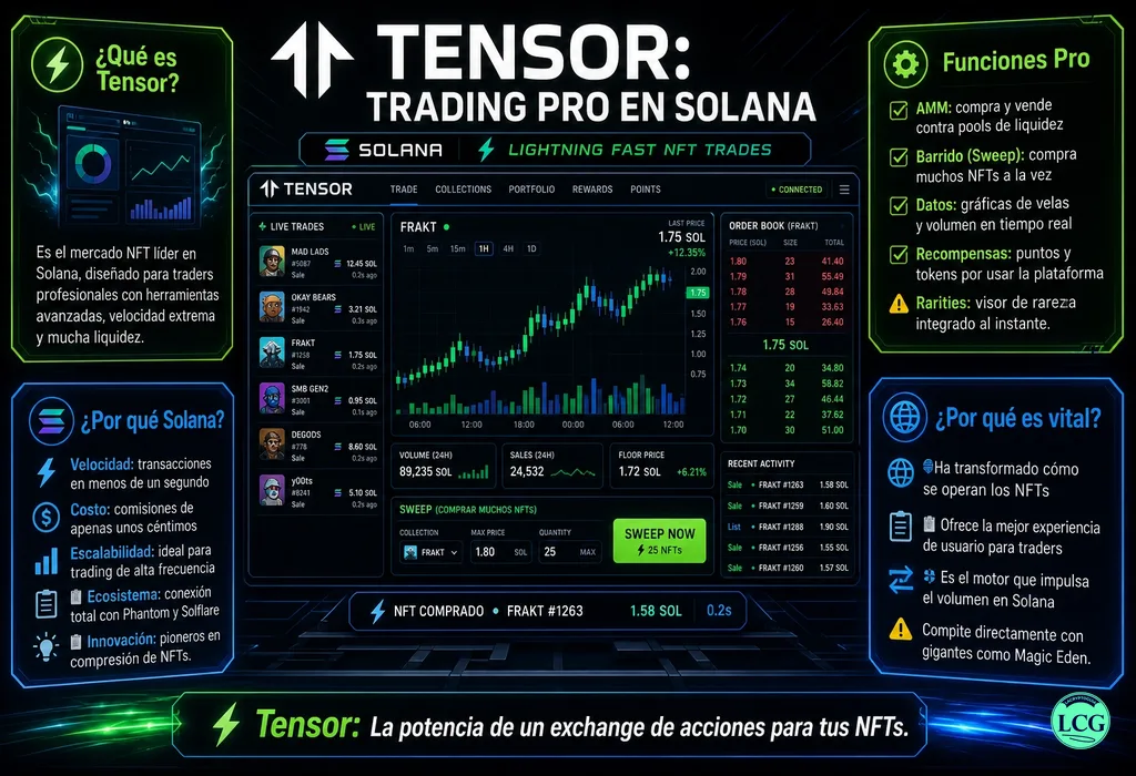 Infograf&iacute;a explicativa sobre Tensor en blockchain y crypto
