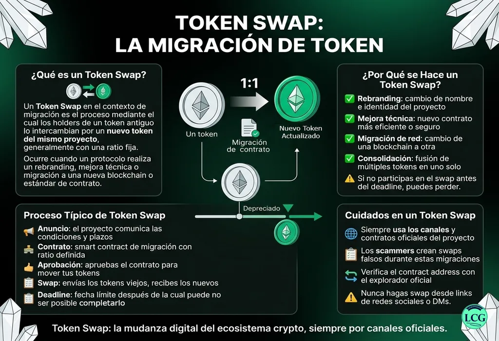 Infograf&iacute;a explicativa sobre Token Swap en blockchain y crypto