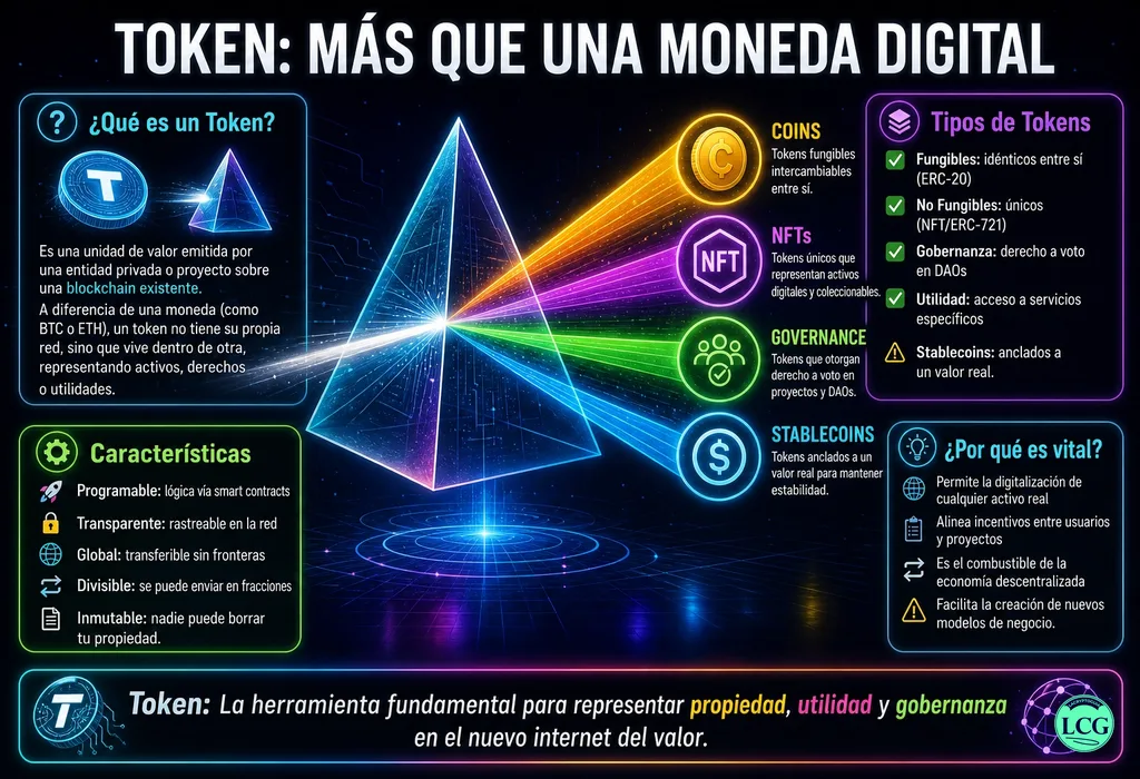 Infograf&iacute;a explicativa sobre Token en blockchain y crypto
