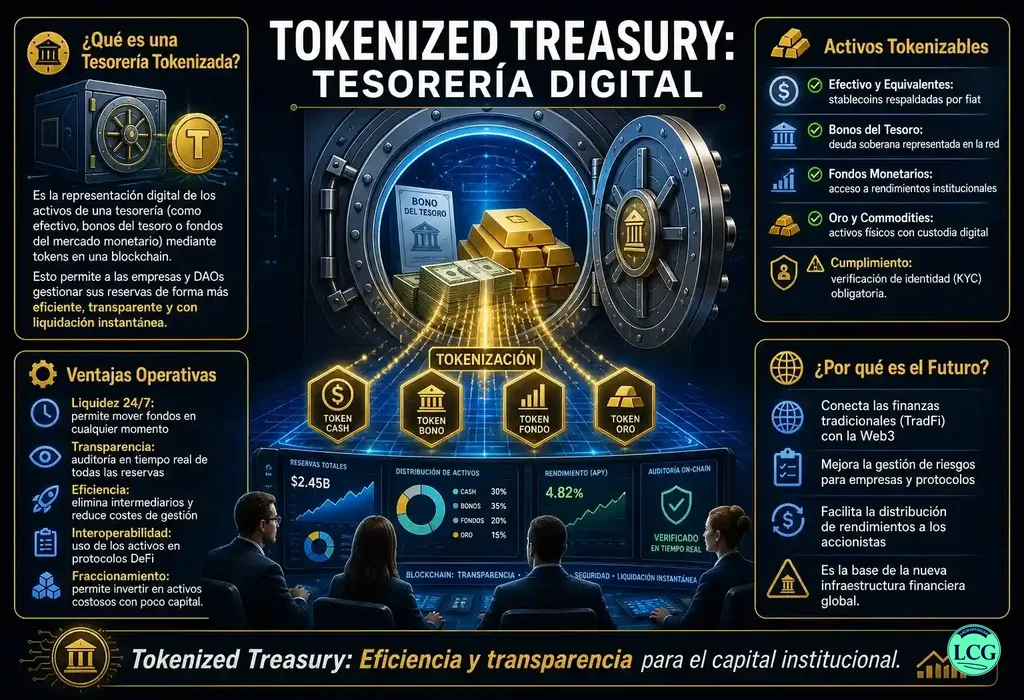 Infograf&iacute;a explicativa sobre Tokenized Treasury en blockchain y crypto
