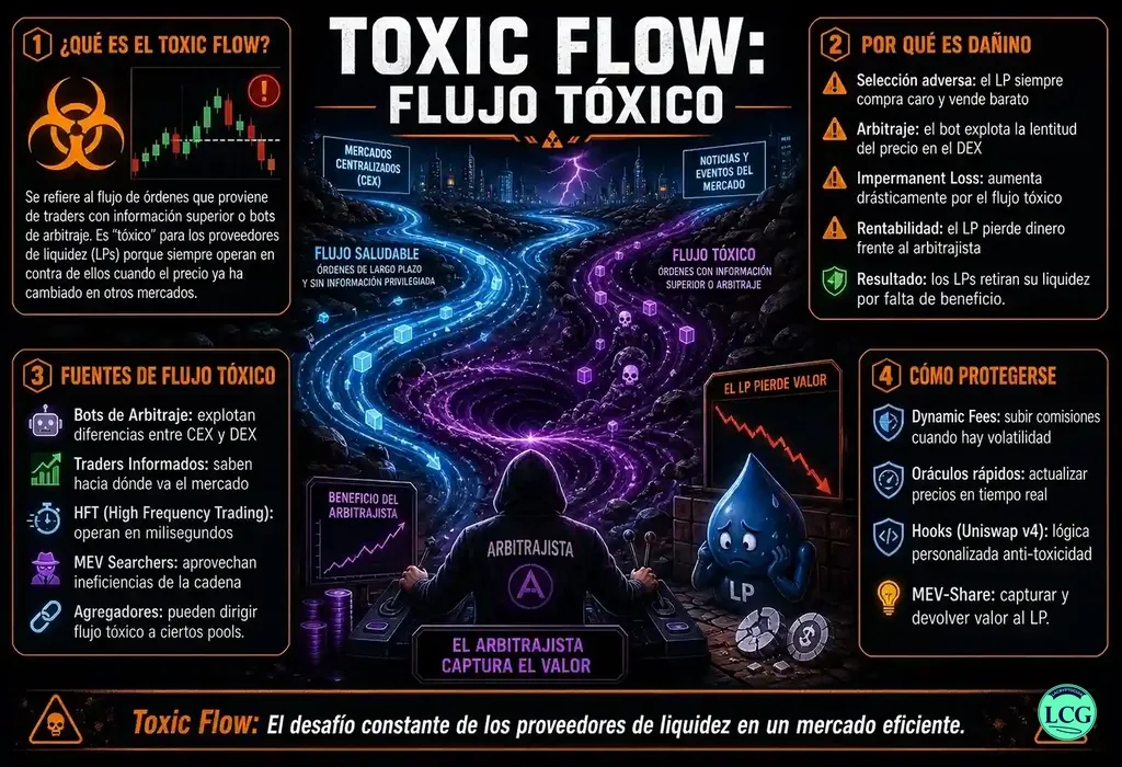 Infografía explicativa sobre Toxic Flow en blockchain y crypto