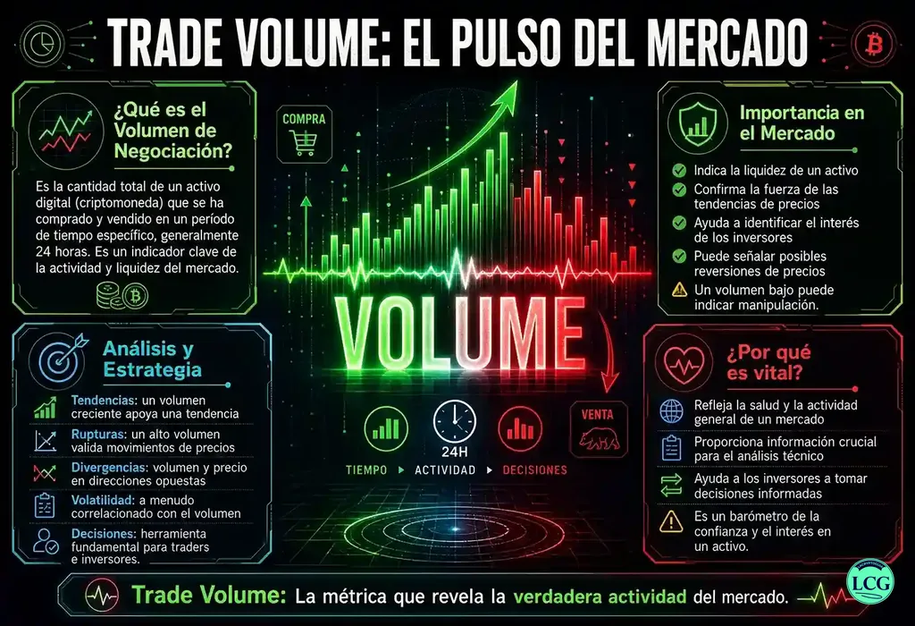 Infograf&iacute;a explicativa sobre Trade Volume en blockchain y crypto