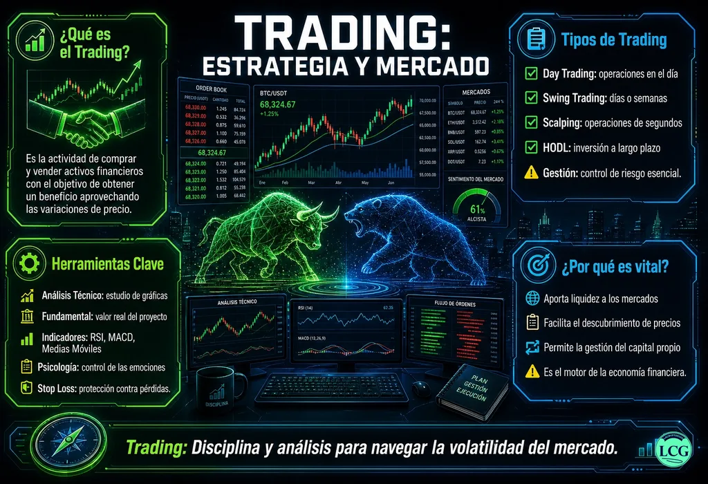 Infograf&iacute;a explicativa sobre Trading en blockchain y crypto