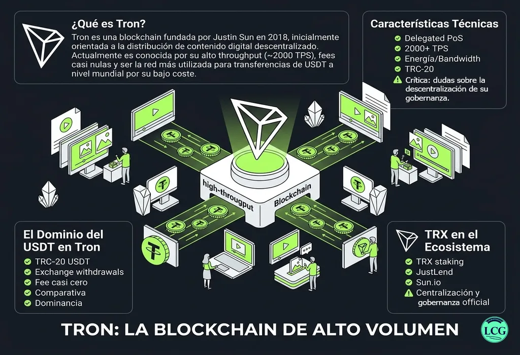 Infograf&iacute;a explicativa sobre Tron (Trx) en blockchain y crypto