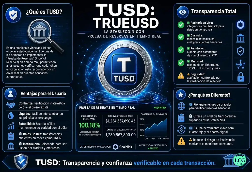 Infograf&iacute;a explicativa sobre Tusd en blockchain y crypto