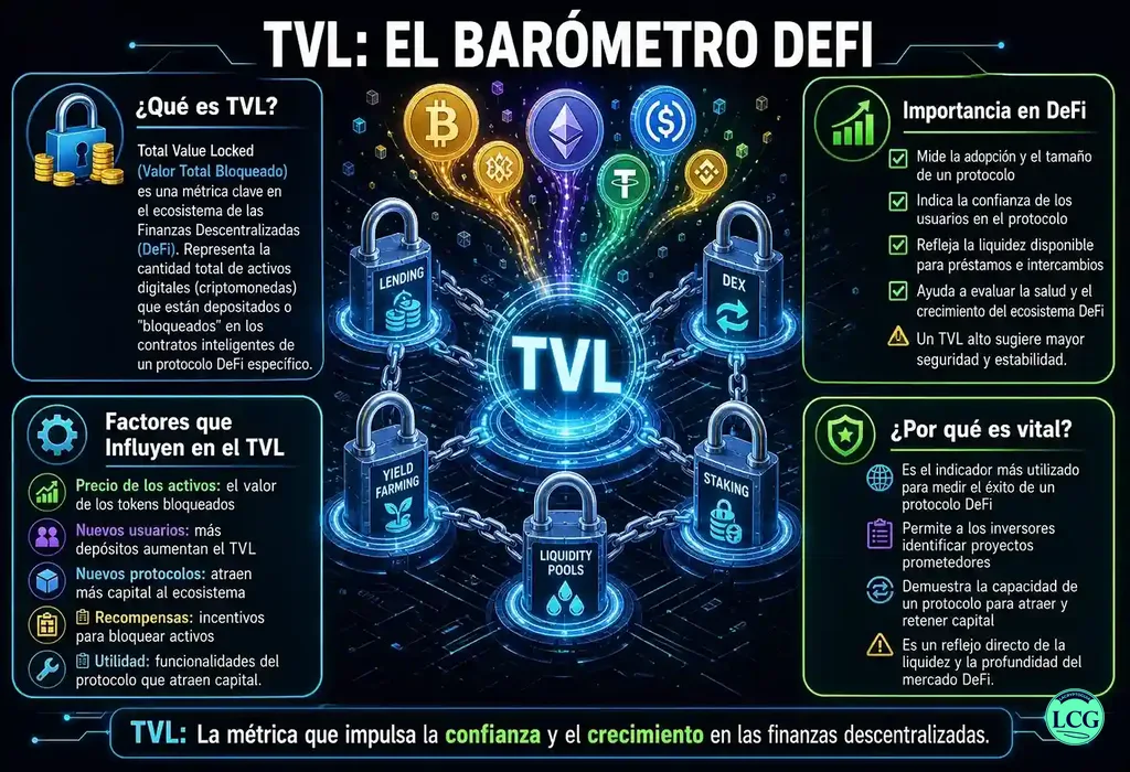 Infograf&iacute;a explicativa sobre Tvl en blockchain y crypto