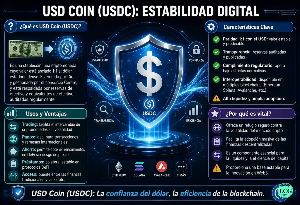 Infograf&iacute;a explicativa sobre Usd Coin (Usdc) en blockchain y crypto