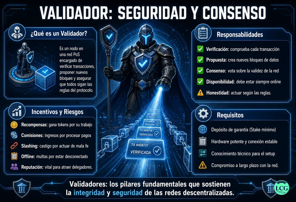 Infograf&iacute;a explicativa sobre Validator en blockchain y crypto
