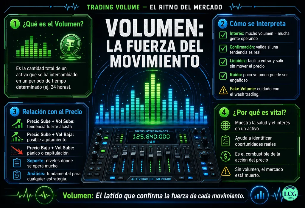 Infograf&iacute;a explicativa sobre Volume en blockchain y crypto