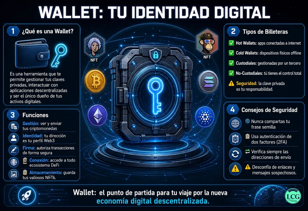 Infograf&iacute;a explicativa sobre Wallet en blockchain y crypto