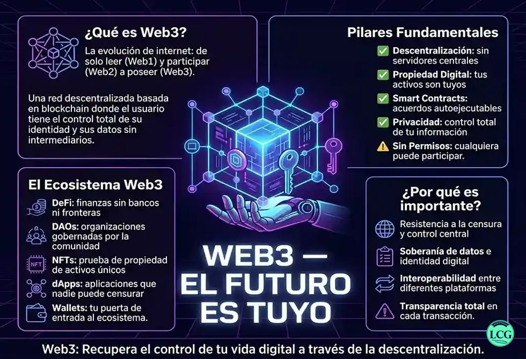 Infograf&iacute;a explicativa sobre Web3 en blockchain y crypto