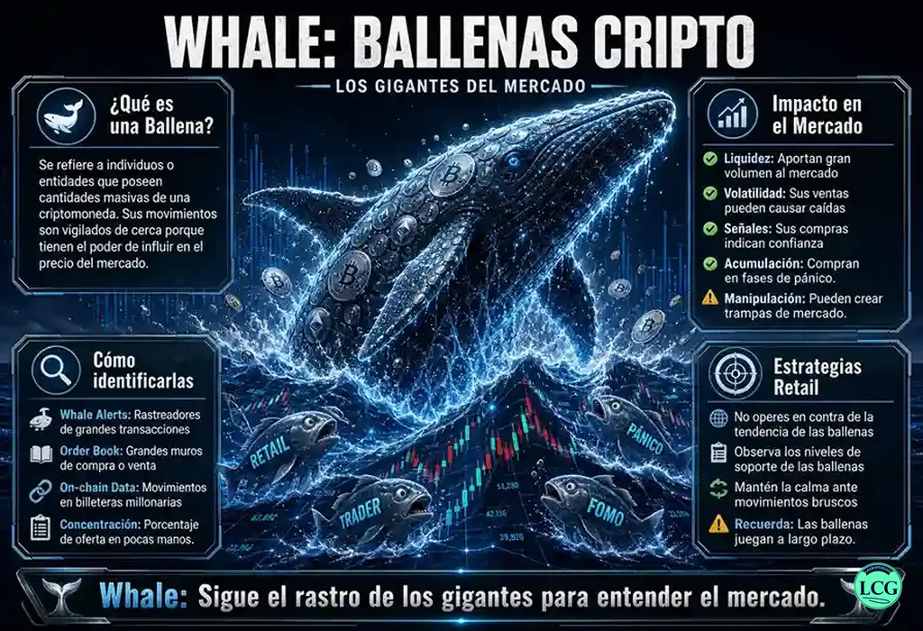 Infograf&iacute;a explicativa sobre Whale en blockchain y crypto