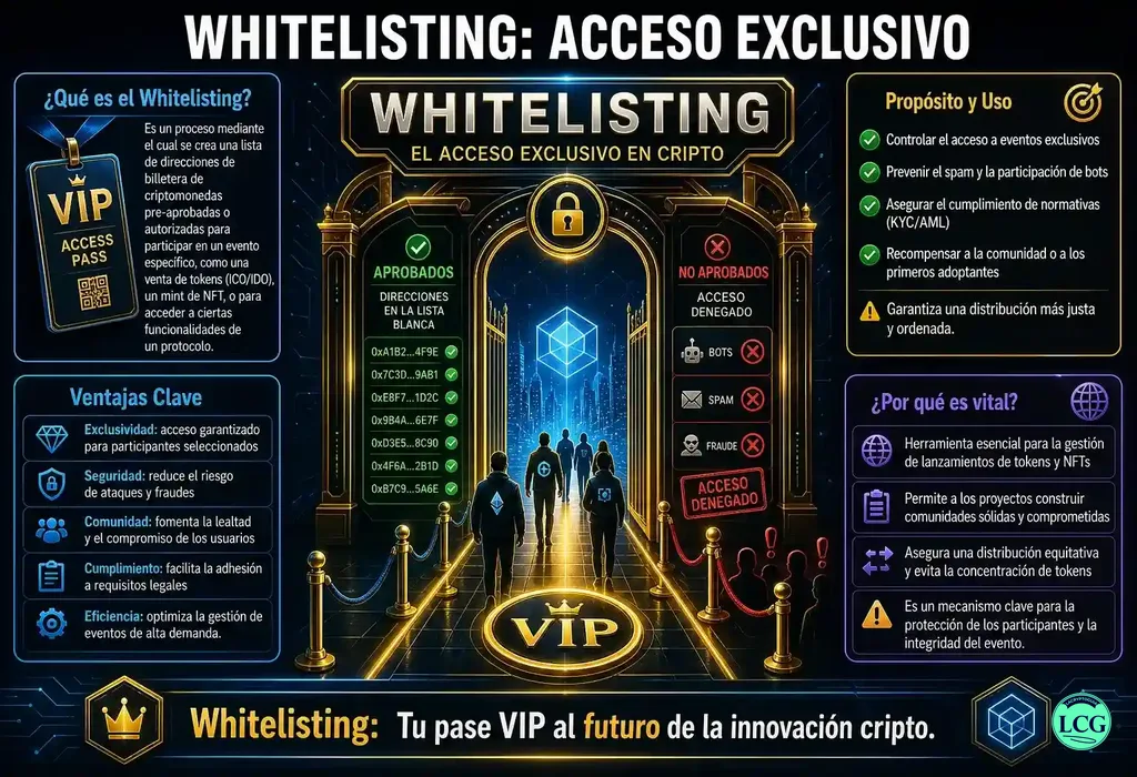 Infograf&iacute;a explicativa sobre Whitelisting en blockchain y crypto
