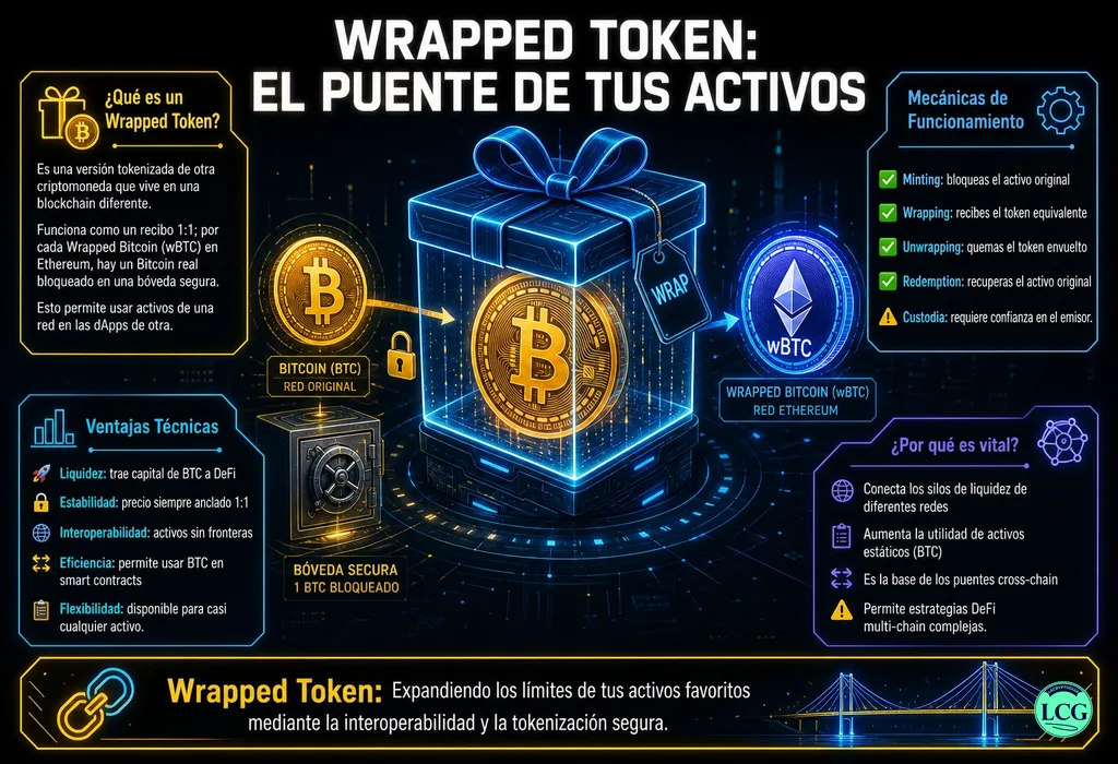 Infograf&iacute;a explicativa sobre Wrapped Token en blockchain y crypto