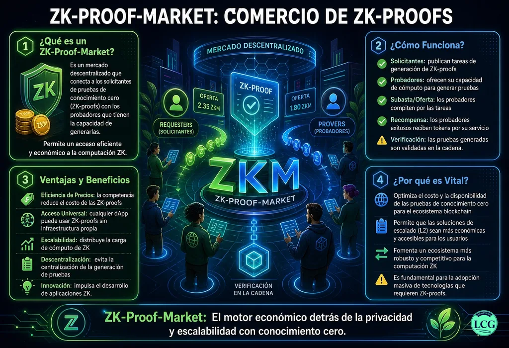 Infograf&iacute;a explicativa sobre Zk Proof Market en blockchain y crypto