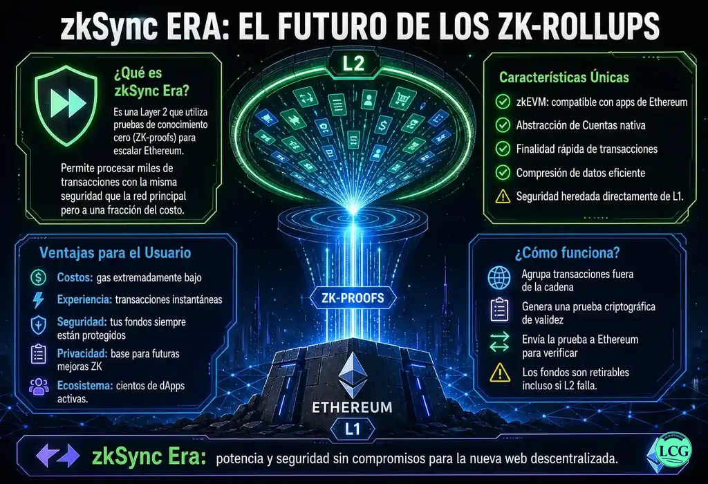 Infograf&iacute;a explicativa sobre Zksync Era en blockchain y crypto