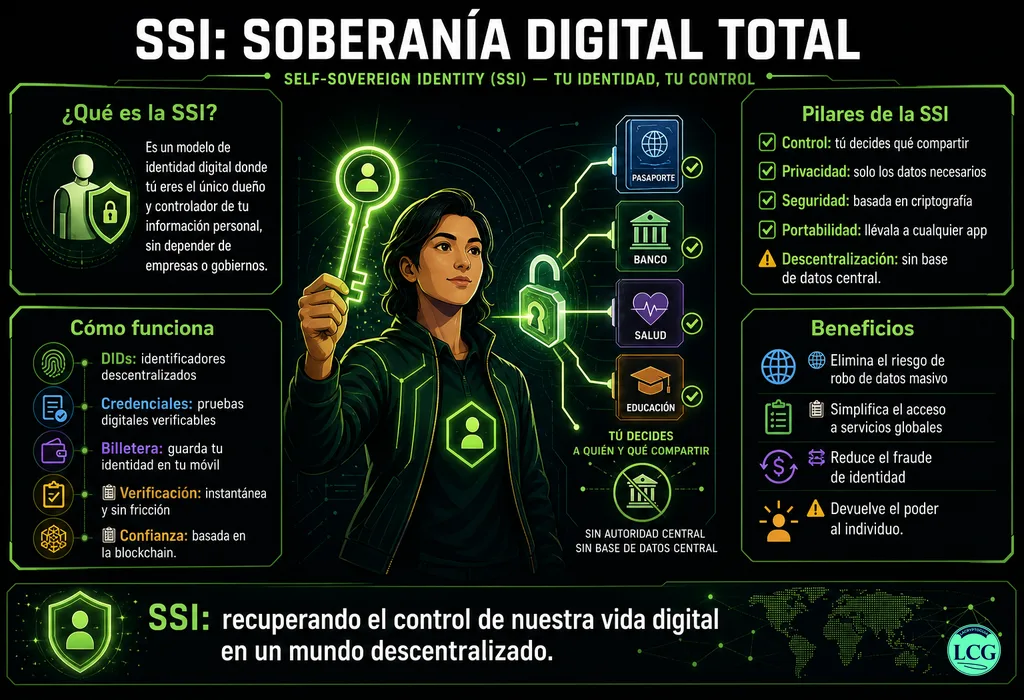 Infograf&iacute;a explicativa sobre Self Sovereign Identity en blockchain y crypto
