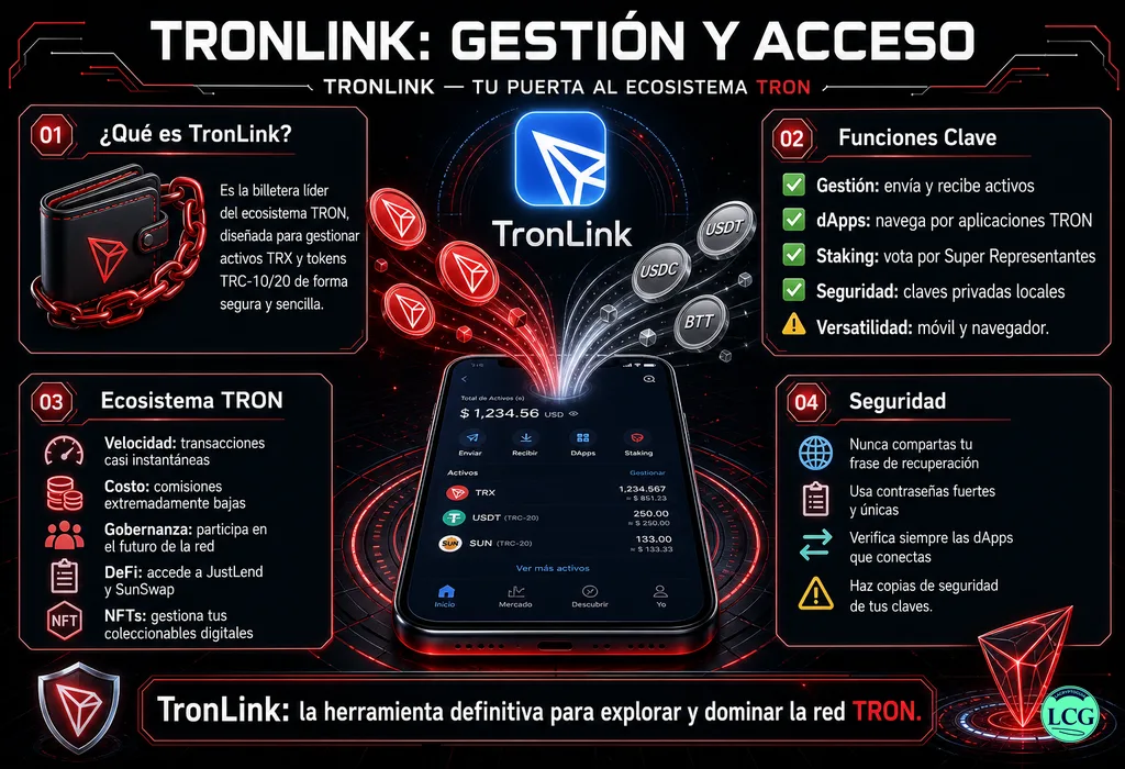 Infograf&iacute;a explicativa sobre Tronlink en blockchain y crypto