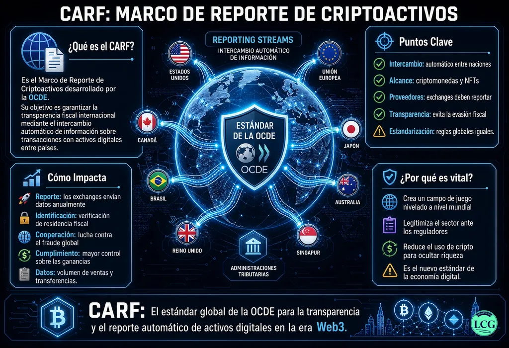 Infograf&iacute;a explicativa sobre Carf en blockchain y crypto