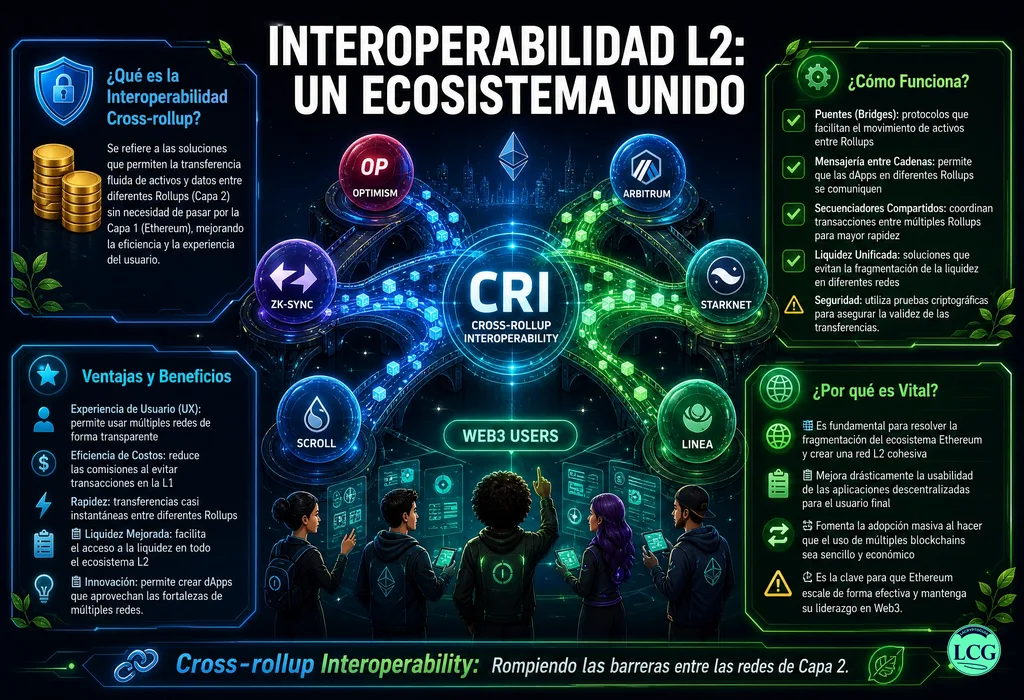 Infograf&iacute;a explicativa sobre Cross Rollup Interoperability en blockchain y crypto