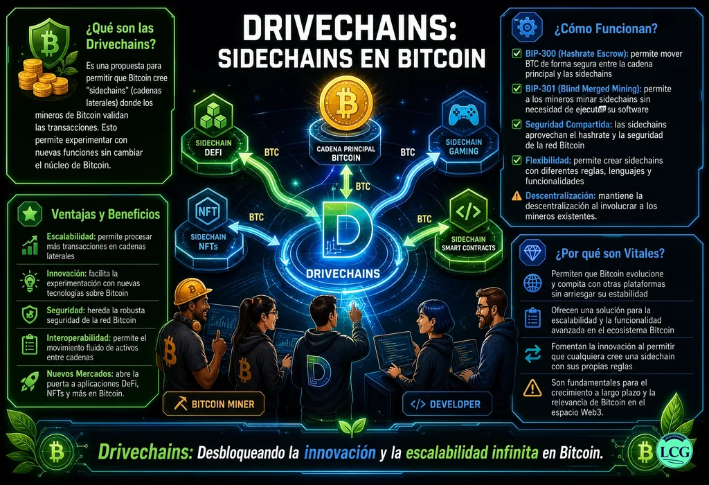 Infografía explicativa sobre Drivechain en blockchain y crypto