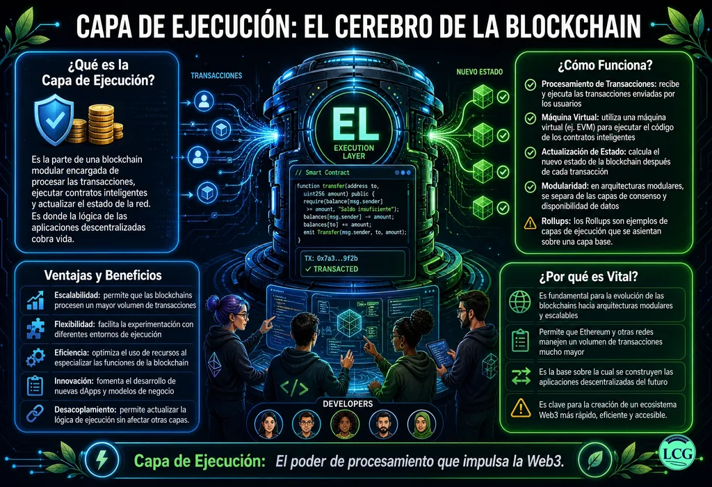 Infograf&iacute;a explicativa sobre Execution Layer en blockchain y crypto